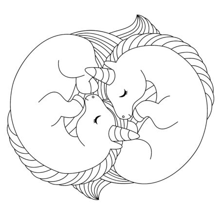 Cute unicorn. Black and white line illustration for coloring book. Vectorのイラスト素材