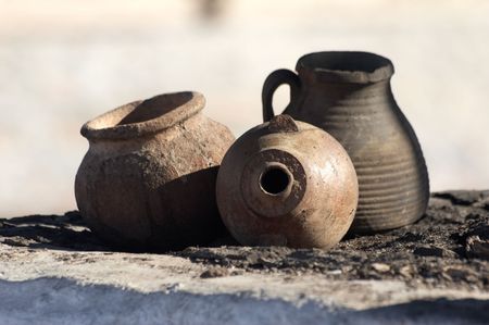 Old clay jugsの写真素材