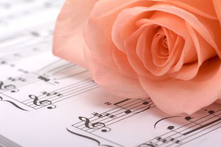 The rose lays on a musical paperの写真素材