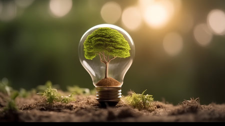 A lamp with a tree is an ecological concept of energy development, the concept of clean energy.の素材