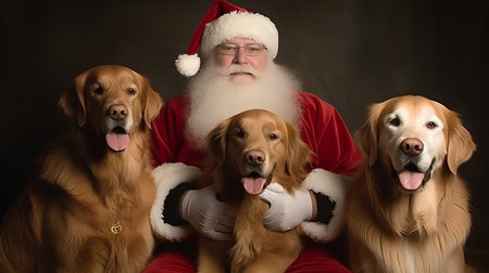 Santa Claus with three Labradors in the new yearの素材
