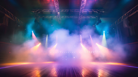 A scene with laser lights and holographic beamsの素材