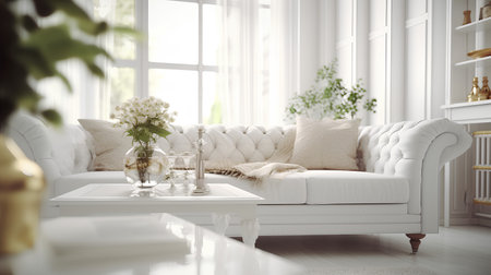 A vase of fresh flowers on a white table in the living roomの素材
