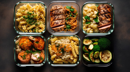 Containers with delicious food isolated on whiteの素材