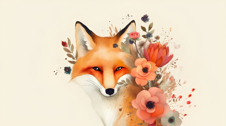 Watercolor illustration of a fox. Wildlife. A cartoon forest animalの素材