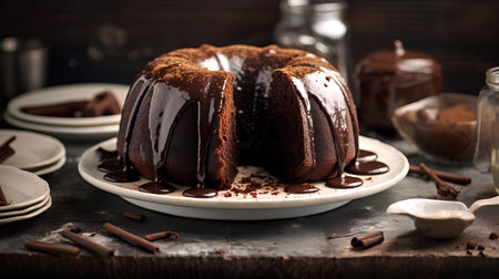 Chocolate-marble cupcake, with chocolate glaze, on a light tableの素材