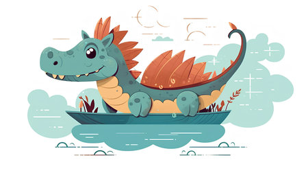 Watercolor cute dinosaur dragon. Watercolor childrens illustrationの素材