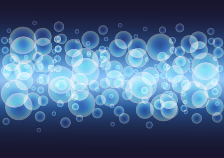 Blue , glowing background with bubbles of different sizes in the middle .のイラスト素材
