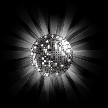 Disco ball silver on a black background with rays of light .のイラスト素材