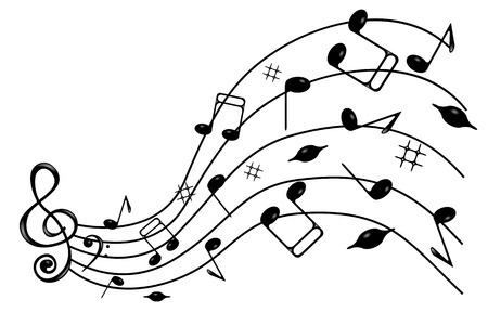 Treble clef and notes of black on the wave , on a white background .のイラスト素材