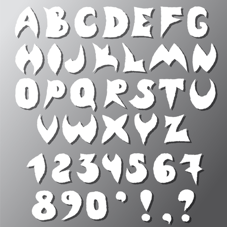 Letters and numbers are sloppy cut from paper with a drop shadow.のイラスト素材