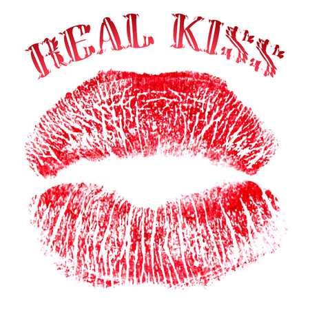 Imprint red , womens lipstick on white background .のイラスト素材