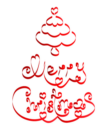 Christmas card , Christmas tree and the inscription of red ribbons on a white background.のイラスト素材