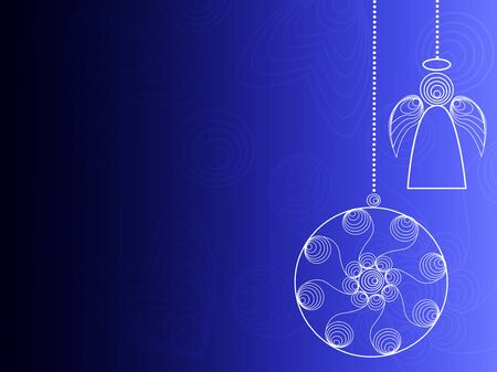 Blue background with hanging Christmas decorations .のイラスト素材