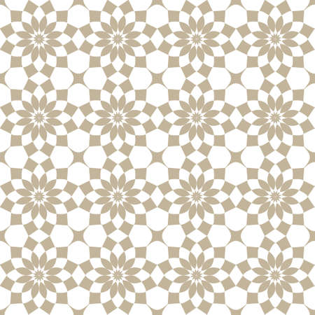 Geometric seamless pattern of light brown silhouettes of flowers tiled on a white background.のイラスト素材