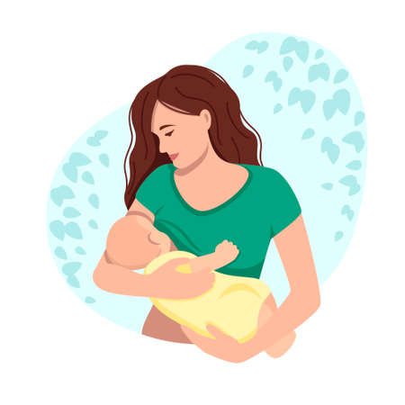 Vector illustration of breastfeeding, a mother breastfeeding a baby .のイラスト素材