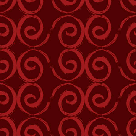 Abstract seamless pattern with red swirls drawn by hand on a dark red background .のイラスト素材