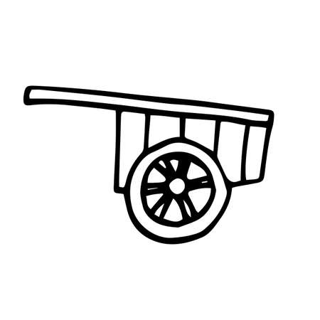 illustration wooden cart for harvest in doodle style hand-drawn black and whiteのイラスト素材