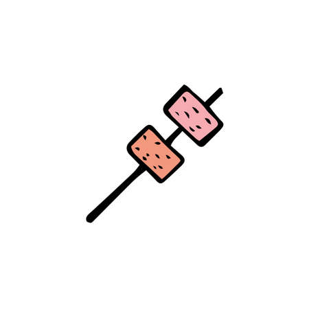 vector sweets pink tender marshmallow on a stick hand drawn in the style of doodle coloredのイラスト素材