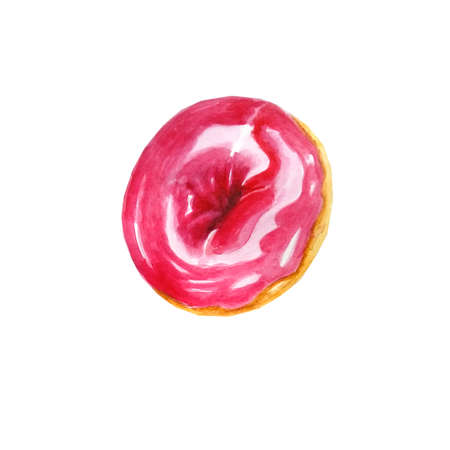watercolor donut with pink bright glazeの写真素材