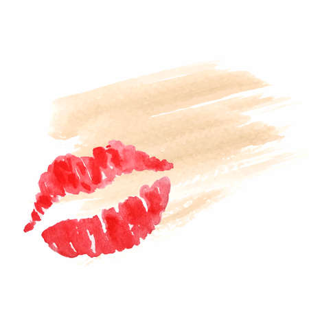 illustration of red lips kiss with gentle beige brush strokesのイラスト素材