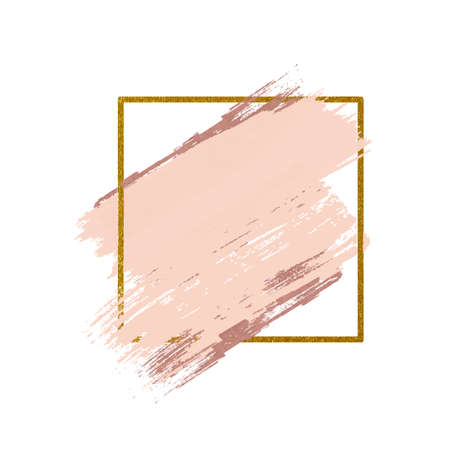 logo square gold frame with delicate pink brush strokesのイラスト素材