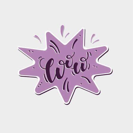 WOW social network sticker flat design hand drawn. Sticker, pin, patch and badge vector illustration. Sticker for mobile messaging, chat, social media, online communication, networkingのイラスト素材