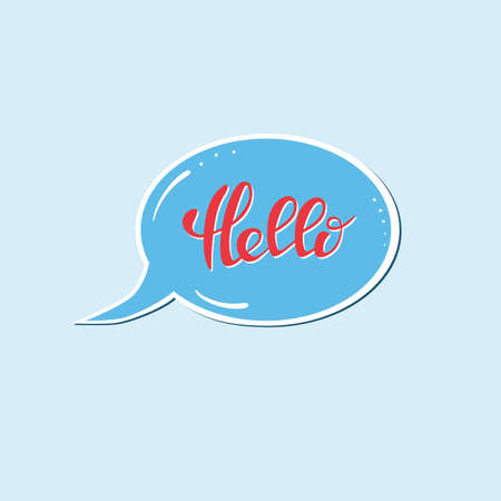 HELLO social network sticker flat design hand drawn. Sticker, pin, patch and badge vector illustration. Sticker for mobile messaging, chat, social media, online communication, networkingのイラスト素材