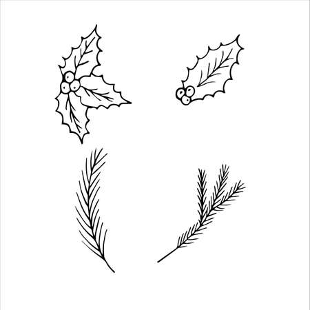 Set of winter doodles with lettering. Hand drawn vector collection of isolated elements, objects and icons.のイラスト素材