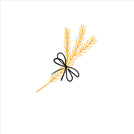 Christmas and New Year fir branch with boho bow for congratulations, scrapbooking, congratulations, invitations, tags, stickers, cards, icons. Vector illustration.のイラスト素材