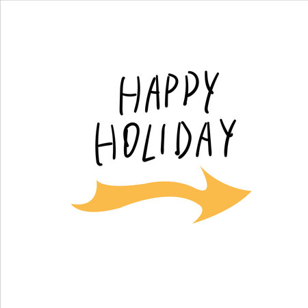 Christmas and new year happy holiday lettering with yellow boho arrow for congratulations, scrapbooking, congratulations, invitations, tags, stickers, cards, icons. Vector illustration.のイラスト素材