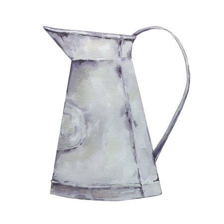 Watercolor illustration of a vintage watering can for wedding invitations, holiday cards, greeting cards, posters, books, envelopes, photo album. Illustration on isolated background.の写真素材