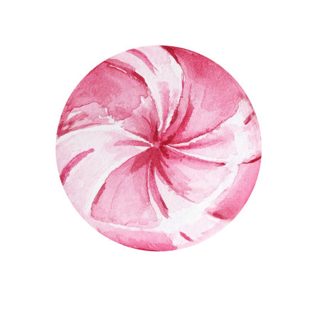 Watercolor hand drawn dessert, sweet pink candy cane with stripes isolated on white background for text design, label, Valentine's Day.の写真素材