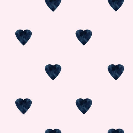 Watercolor seamless pattern with elements for Valentine's Day on a light pink background. Small...