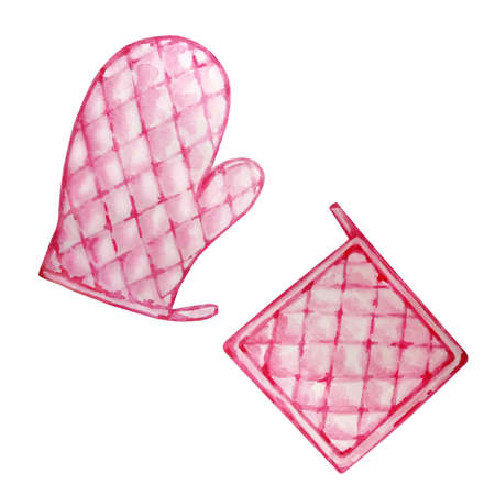 watercolor illustration of two kitchen potholders pinkのイラスト素材