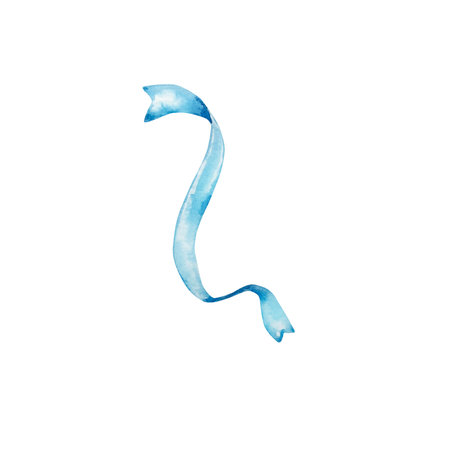 Watercolor blue satin gift ribbon. Hand painted illustration isolated on white background.の写真素材