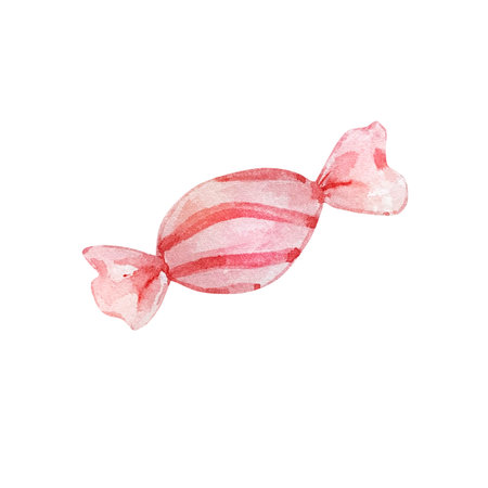 Watercolor Christmas illustration of candy cane in a wrapper isolated on white background.の写真素材