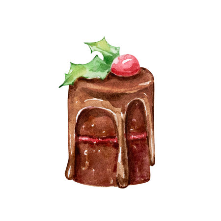 Watercolor Christmas illustration of round lollipopisolated on white background.の写真素材