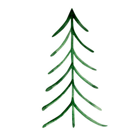 Watercolor christmas illustration, winter town elements, christmas treeの写真素材