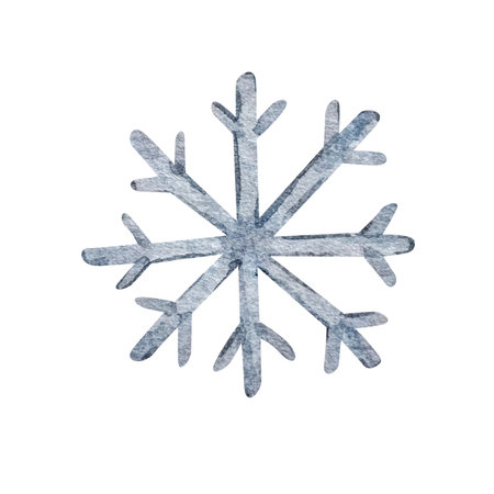 Watercolor christmas illustration, winter town elements, gray snowflakeの写真素材