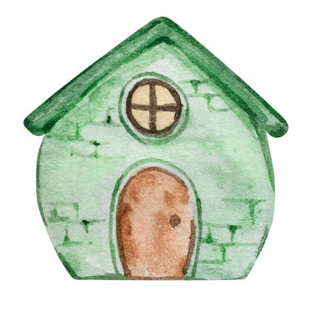 Watercolor christmas cute winter green houseの写真素材