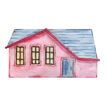 Watercolor christmas cute winter pink houseの写真素材