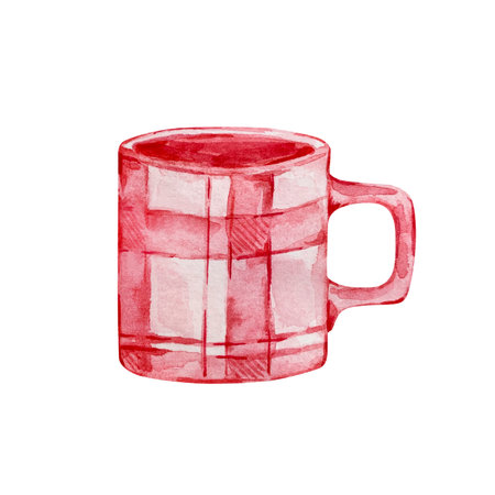 Watercolor christmas illustration, winter red mug on a white backgroundの写真素材