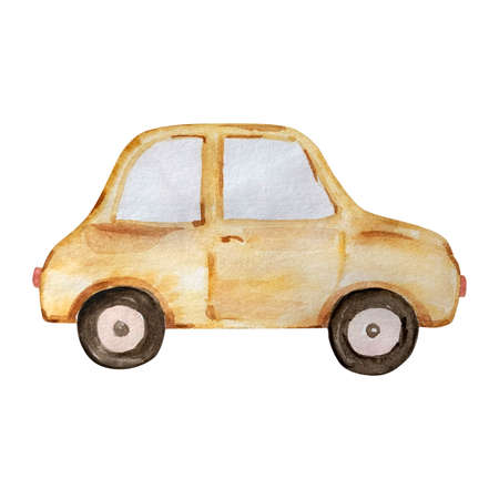 Watercolor christmas illustration, winter city elements, yellow carのイラスト素材