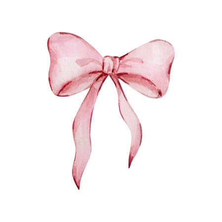 Watercolor pink ribbon bow isolated, for invitation designsの写真素材