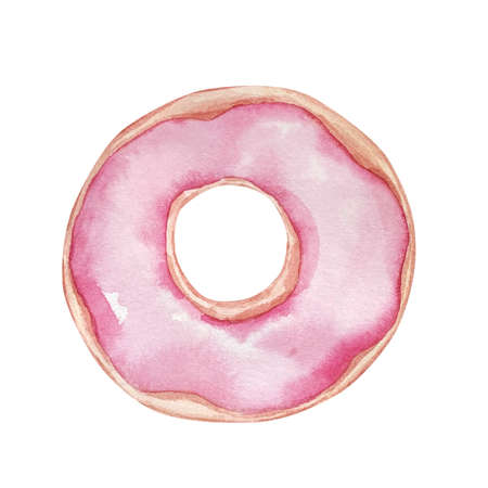 hand drawn watercolor pink donutの写真素材