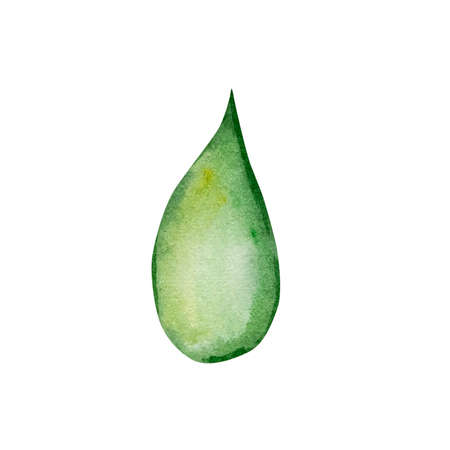 Watercolor natural green hemp oil drop isolated, hand drawnの写真素材
