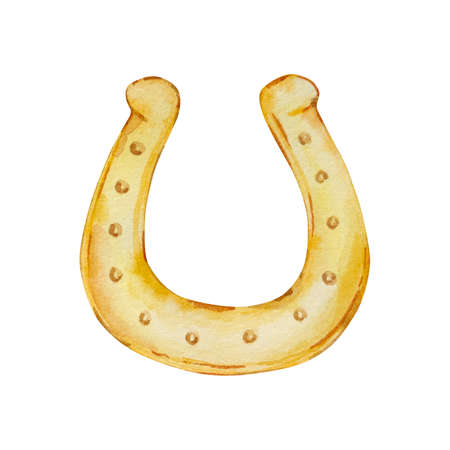 watercolor illustration Patrick's Day golden horseshoe, isolated, hand drawnの写真素材