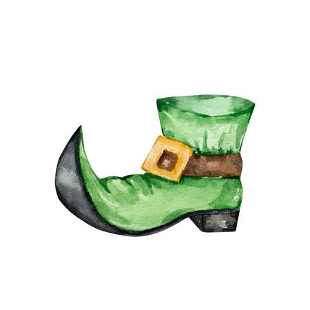 Watercolor illustration of St. Patrick's green shoe, isolated, hand drawnの写真素材