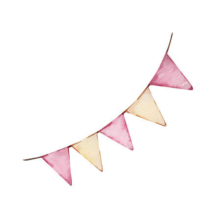 Watercolor garland flags pink and yellowの写真素材